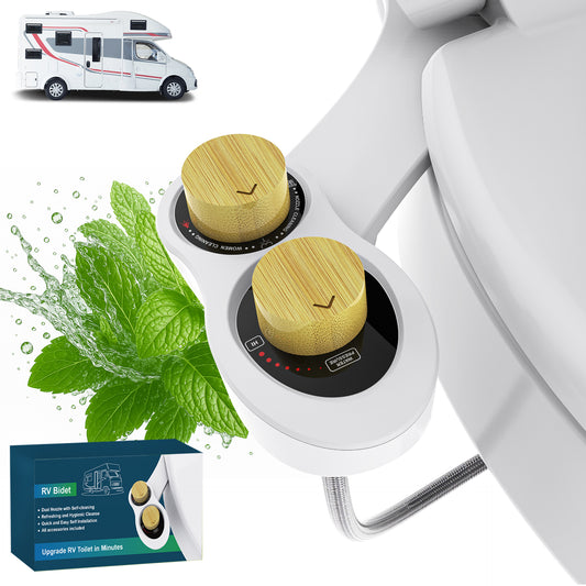 RV Bidet for Camper Toilet, Non-Electric Toilet Sprayer Attachment with Dual Nozzles, Adjustable Pressure