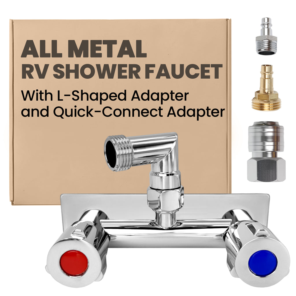 4" All Metal RV Shower Faucet with Quick Connect, 360° Swivel L-Shaped Adapter