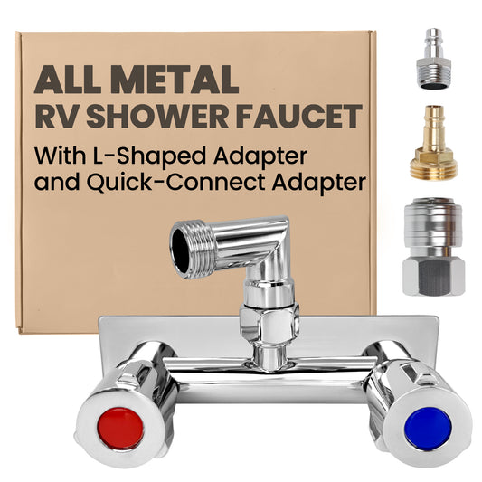 4" All Metal RV Shower Faucet with Quick Connect, 360° Swivel L-Shaped Adapter