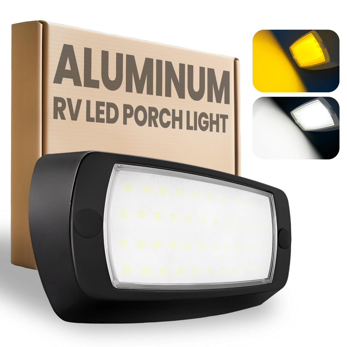 Aluminum RV Exterior Porch Light with Dual-Color Switchable  (Black Housing)