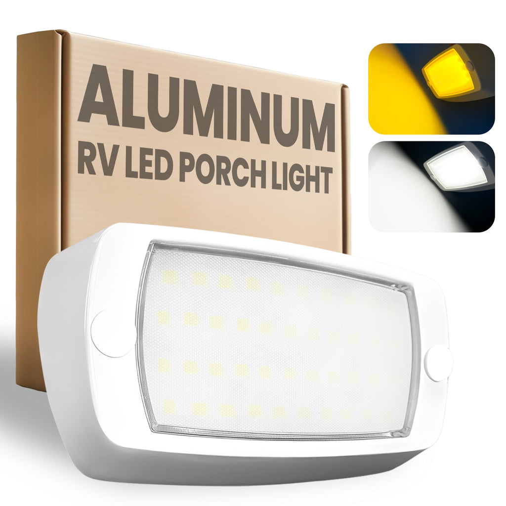 Aluminum RV Exterior Porch Light with Dual-Color Switchable (White Housing)