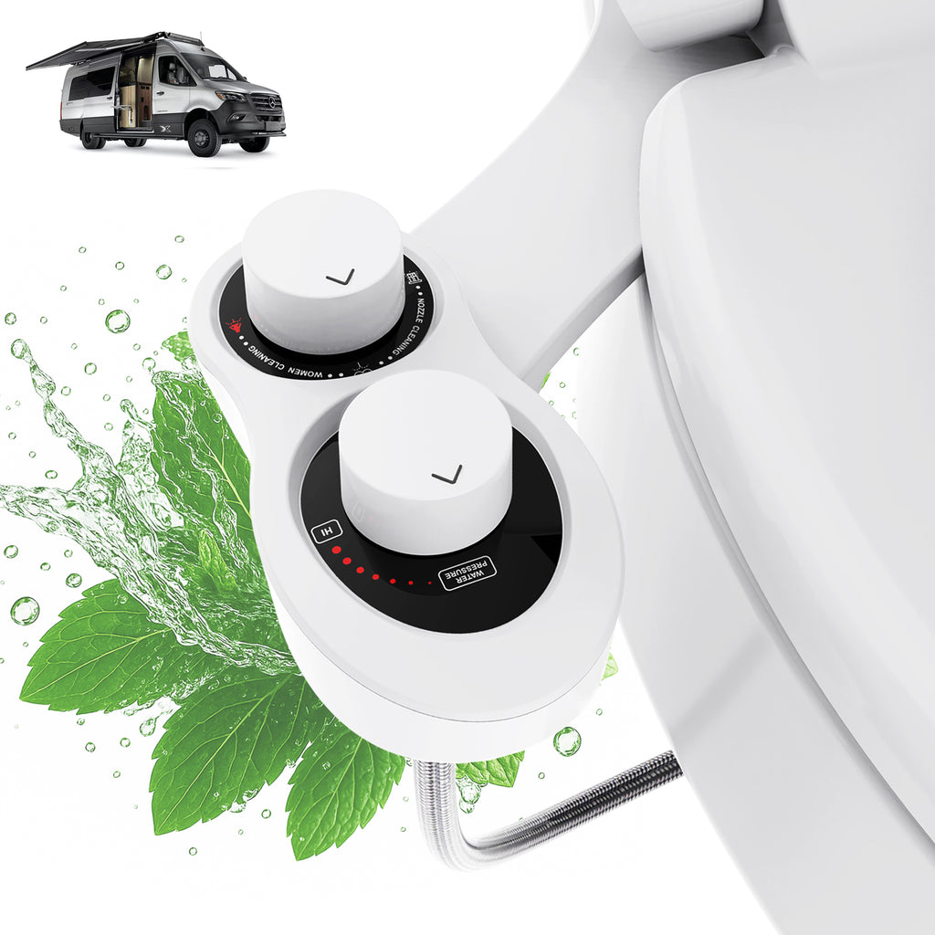 RV Bidet for Camper Toilet, Non-Electric Toilet Sprayer Attachment with Dual Nozzles, Adjustable Pressure