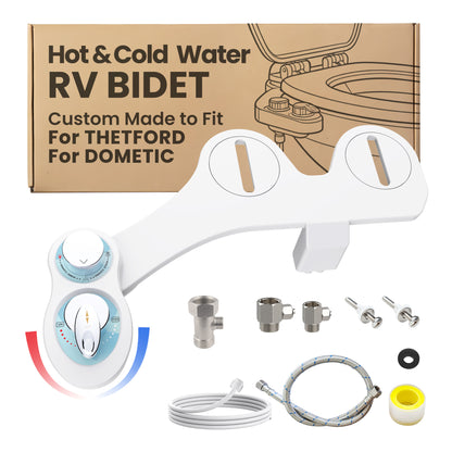 RV Hot and Cold Water Bidet Toilet Seat Attachment, RV Bidet for Camper Toilet with Dual Nozzles