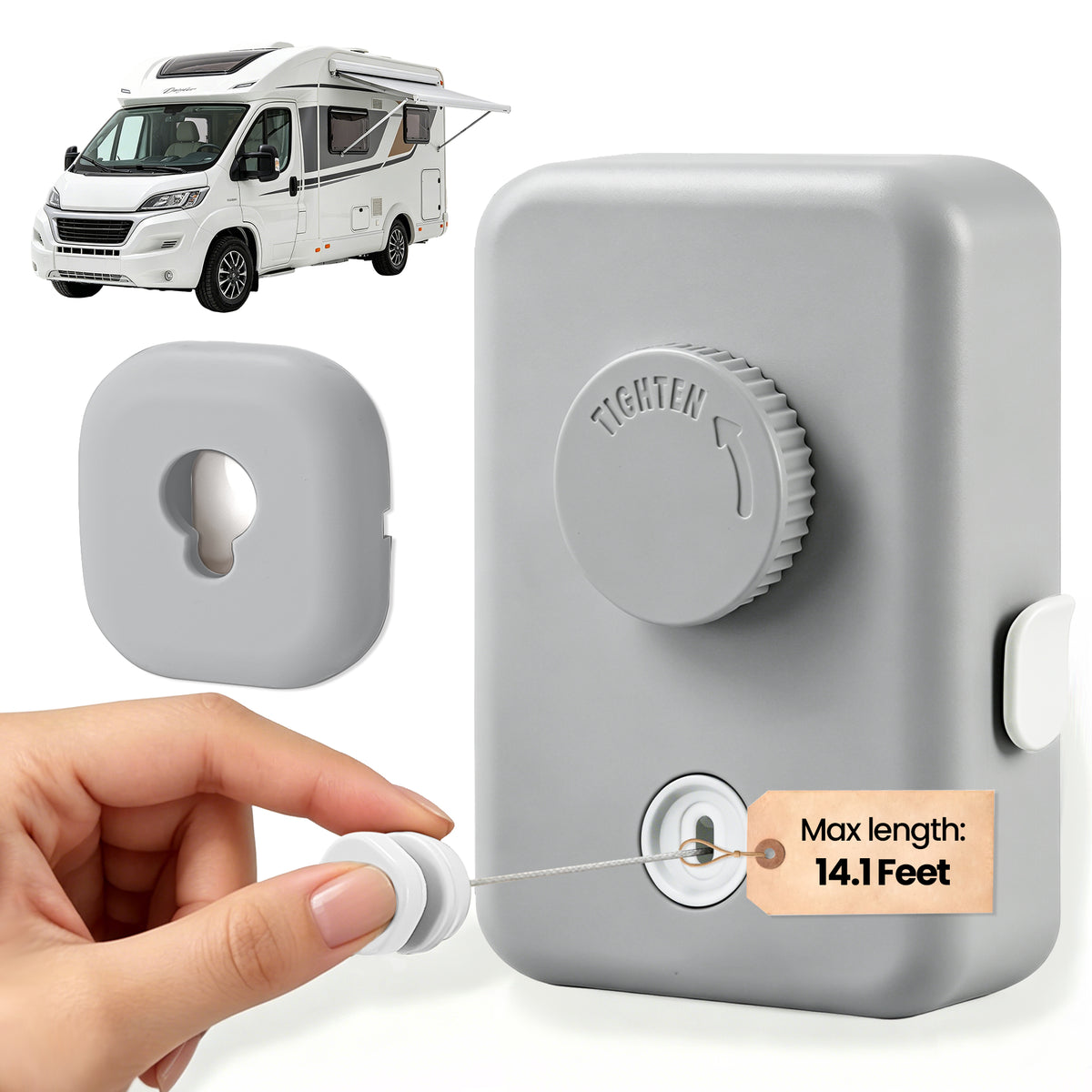 Retractable Heavy Duty Clothes Drying Line with Adjustable Tension Lock (Grey)