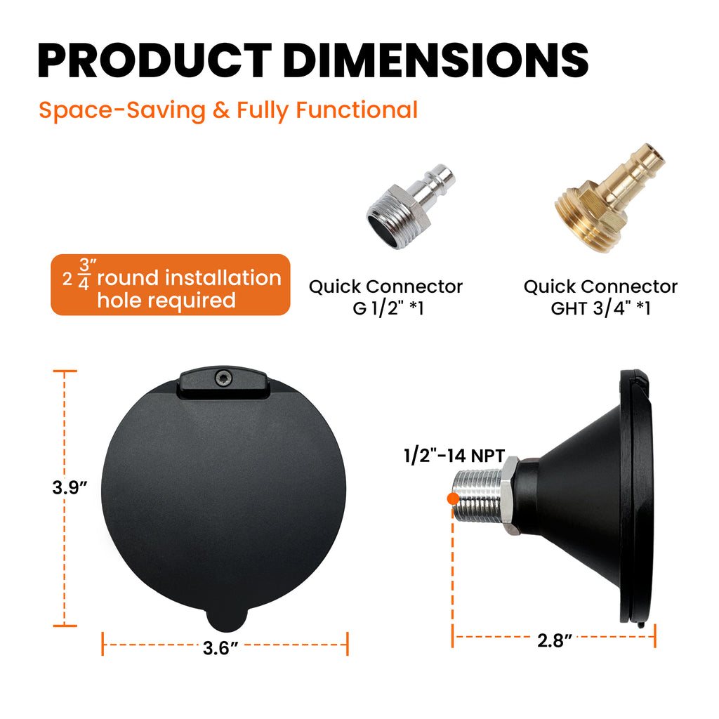 All-Metal RV Quick Connect Spray Port with G1/2" & GHT 3/4" Adapters