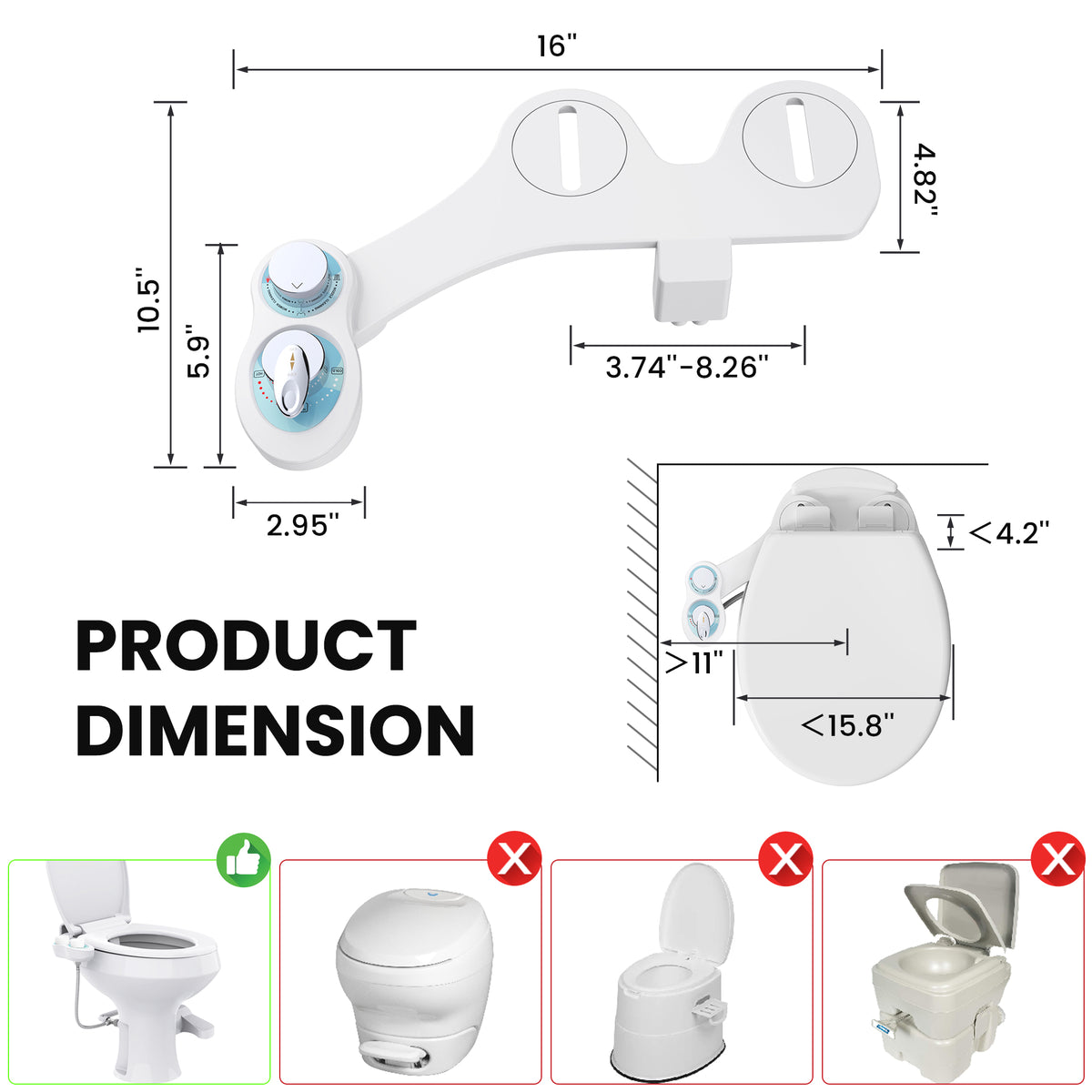 RV Hot and Cold Water Bidet Toilet Seat Attachment, RV Bidet for Camper Toilet with Dual Nozzles