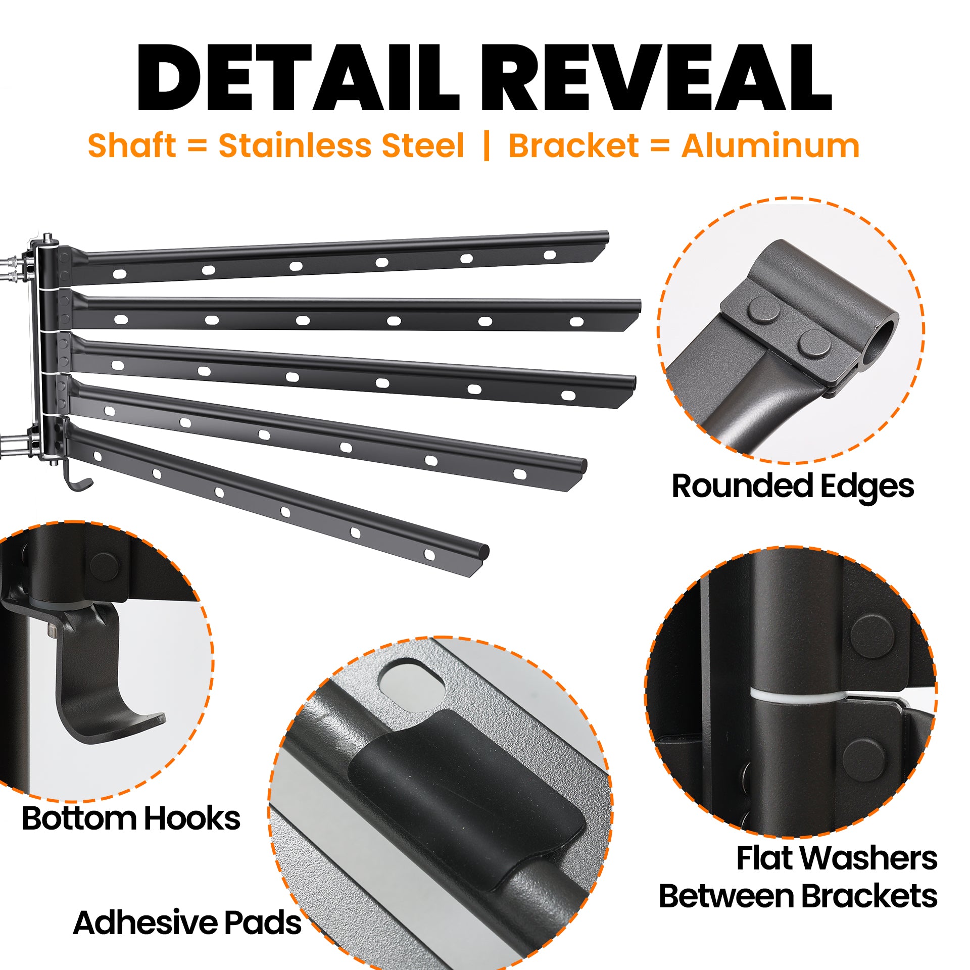 5 Swivel Arms RV Clothes Drying Rack