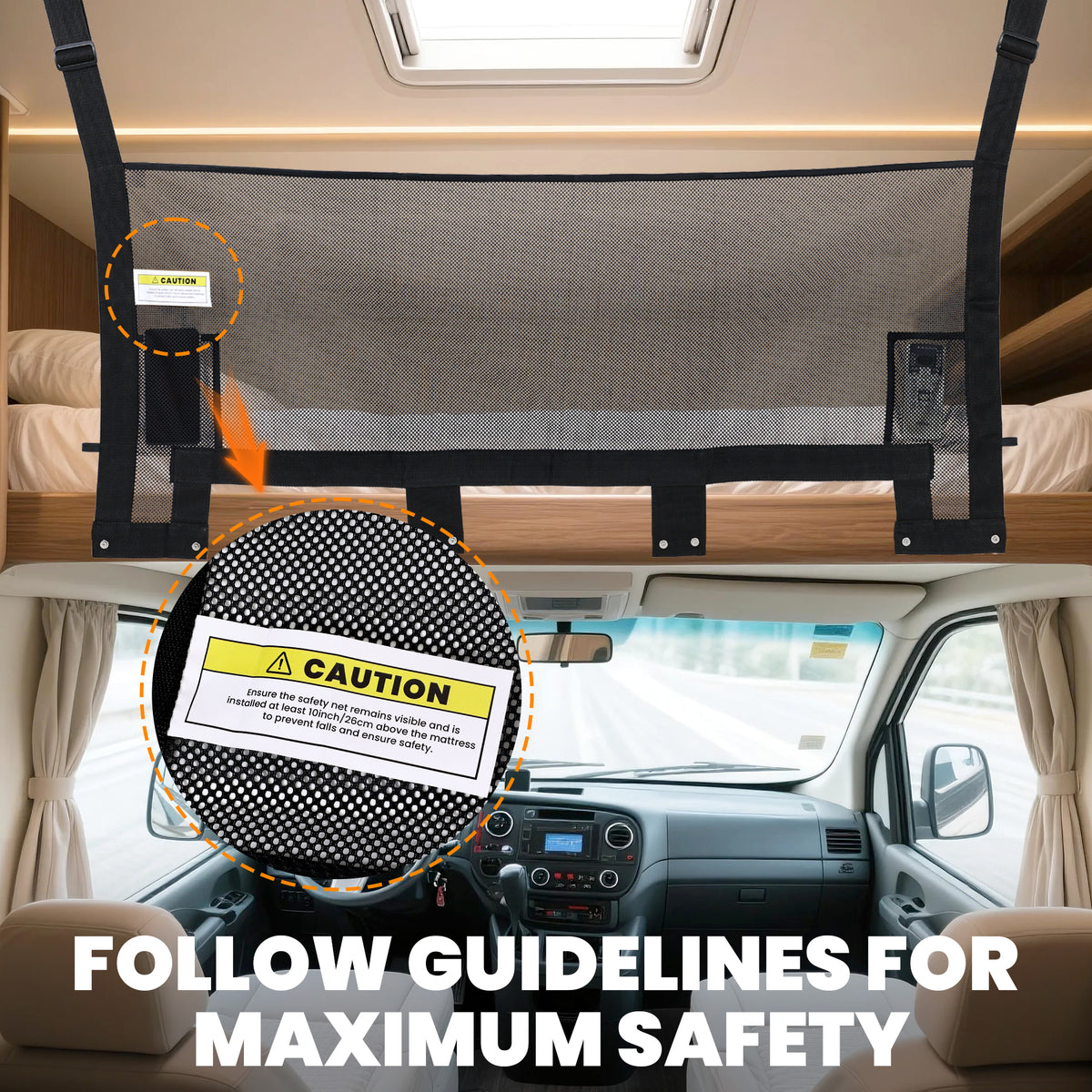 49" x 18" RV Bunk Bed Safety Net for Bunk Beds with Hardwares