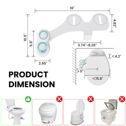 RV Bidet for Camper Toilet, Non-Electric Toilet Sprayer Attachment with Dual Nozzles, Adjustable Pressure