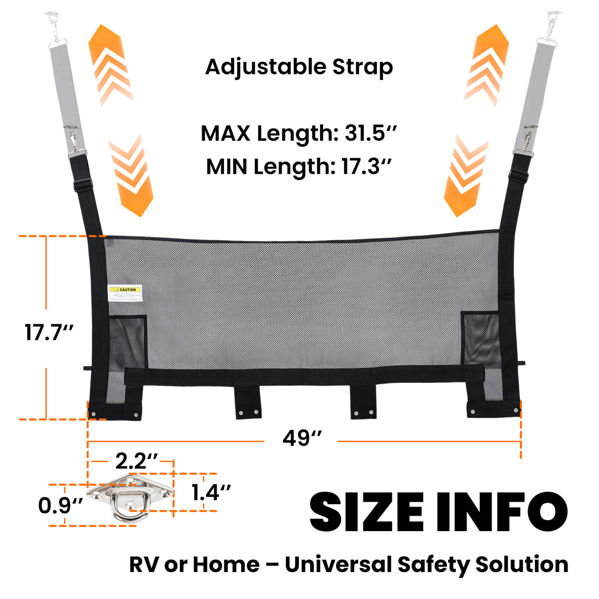 49" x 18" RV Bunk Bed Safety Net for Bunk Beds with Hardwares