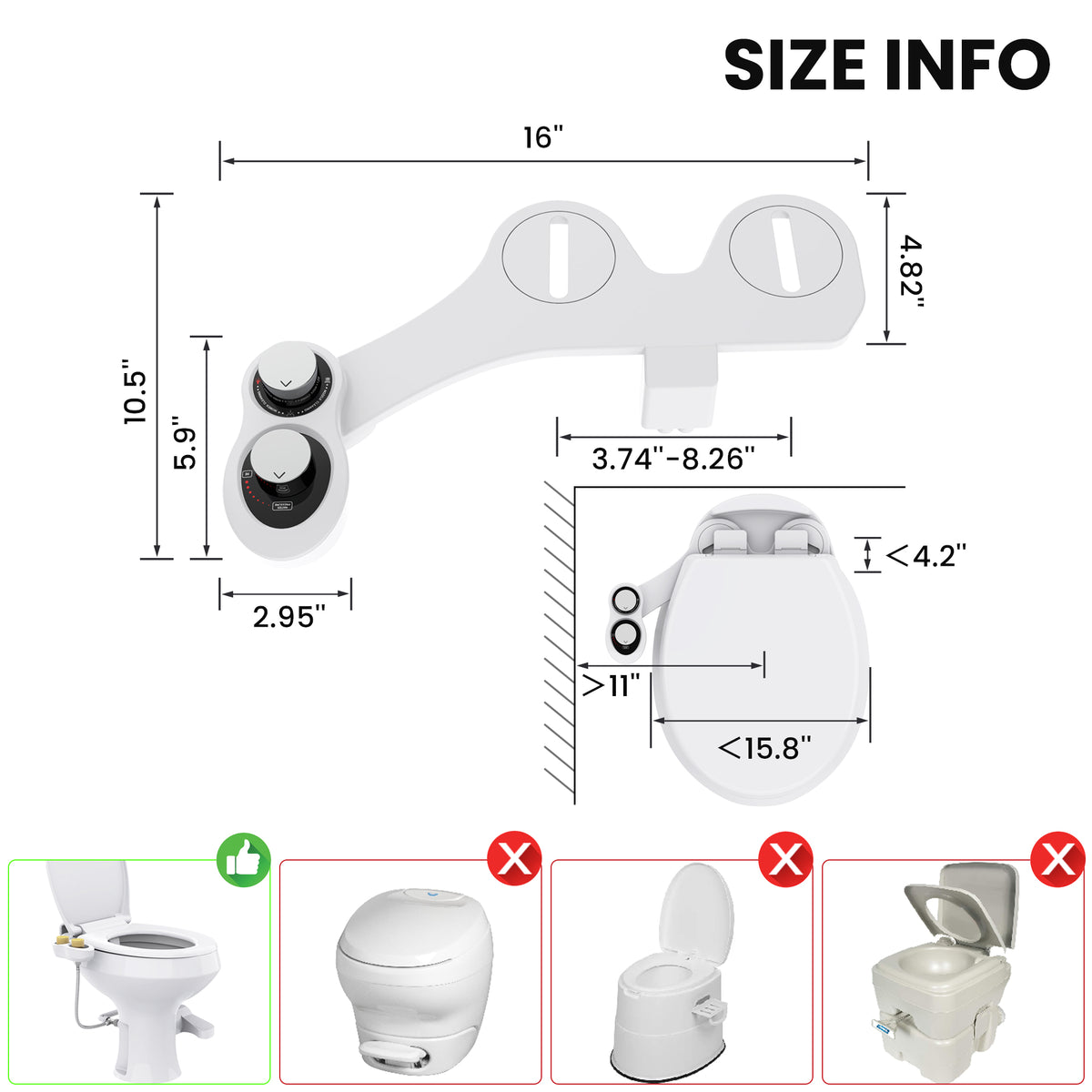 RV Bidet for Camper Toilet, Non-Electric Toilet Sprayer Attachment with Dual Nozzles, Adjustable Pressure