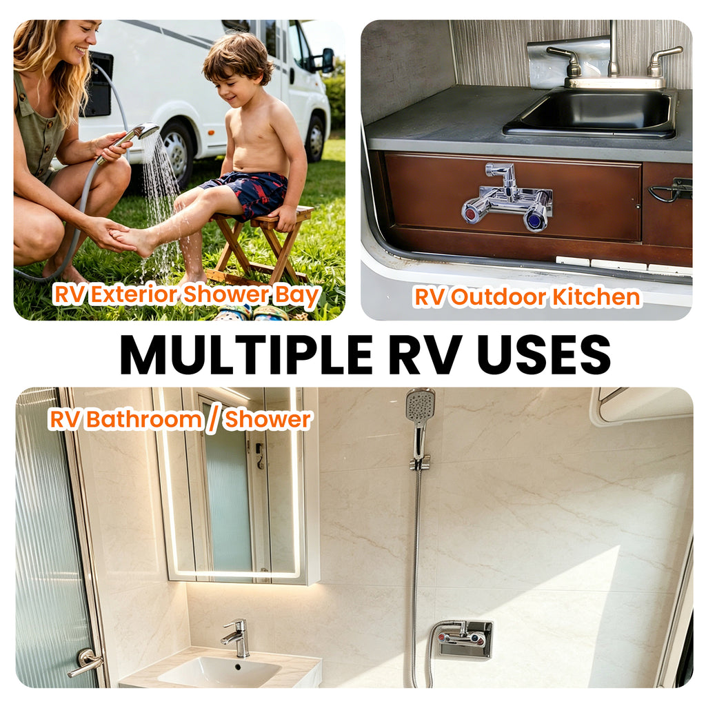 4" All Metal RV Shower Faucet with Quick Connect, 360° Swivel L-Shaped Adapter