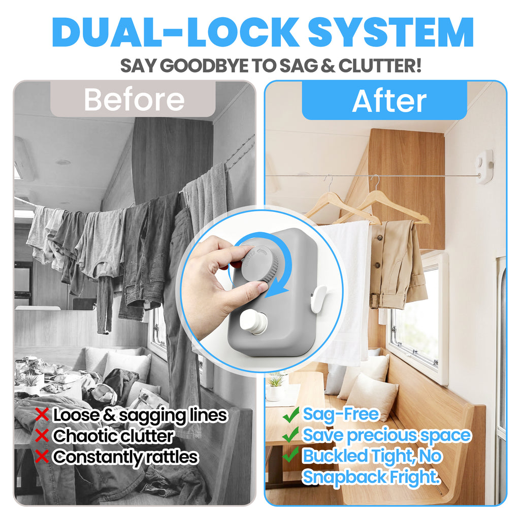 Retractable Heavy Duty Clothes Drying Line with Adjustable Tension Lock (Grey)