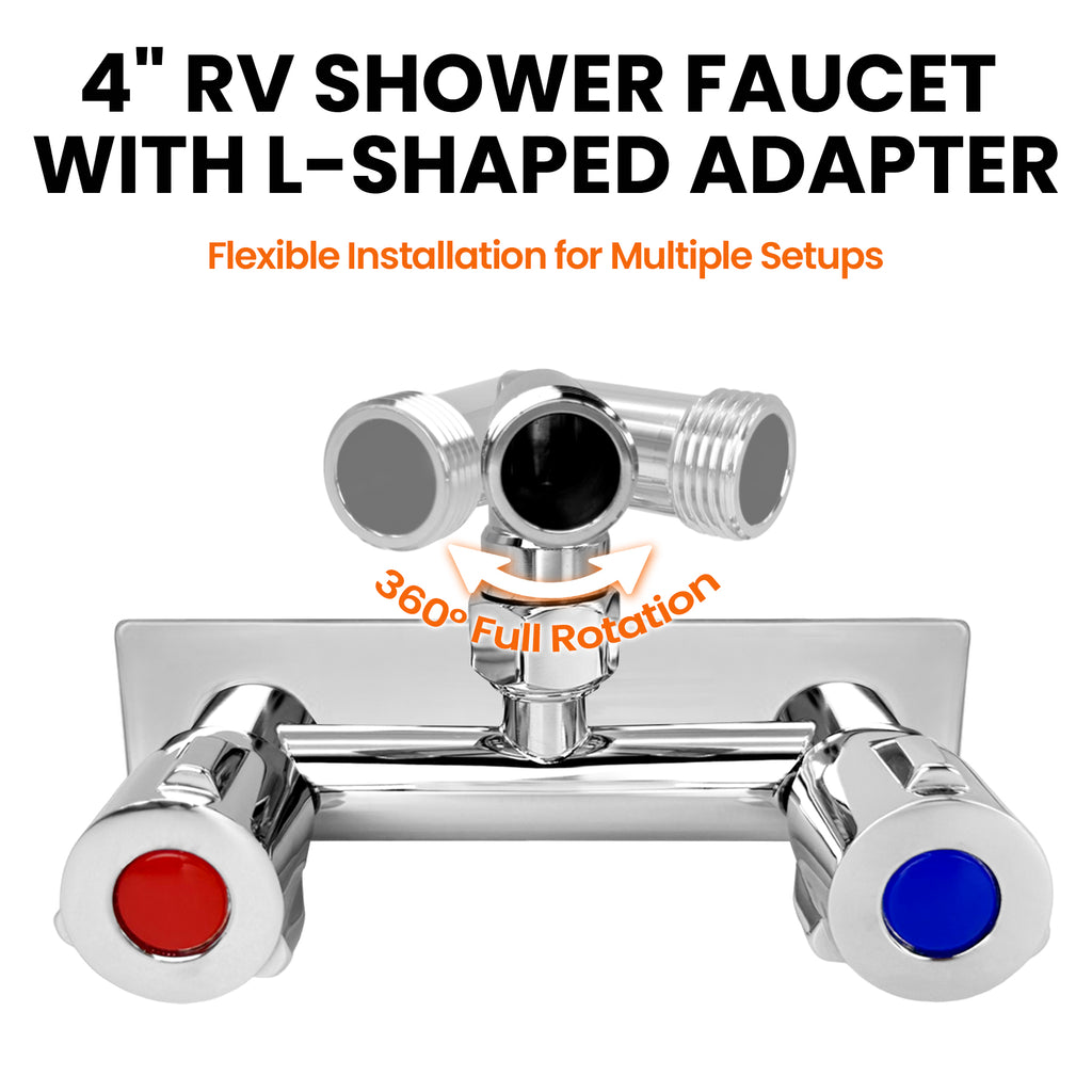 4" All Metal RV Shower Faucet with Quick Connect, 360° Swivel L-Shaped Adapter