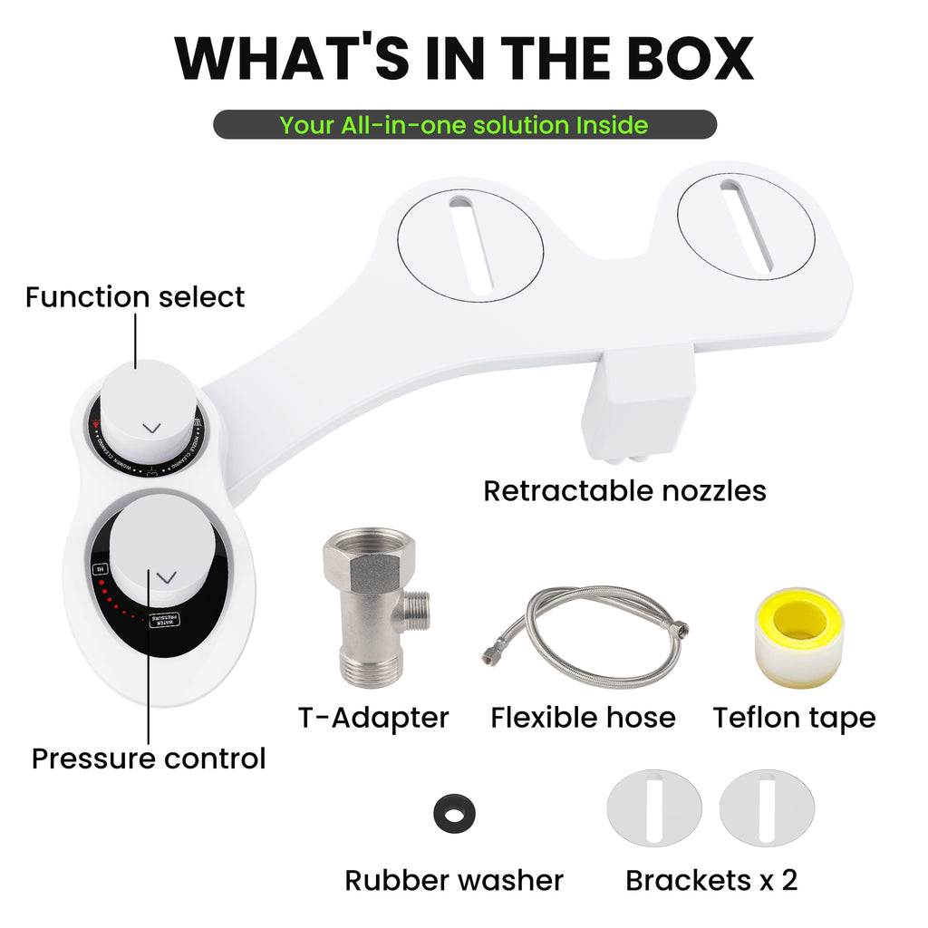 RV Bidet for Camper Toilet, Non-Electric Toilet Sprayer Attachment with Dual Nozzles, Adjustable Pressure
