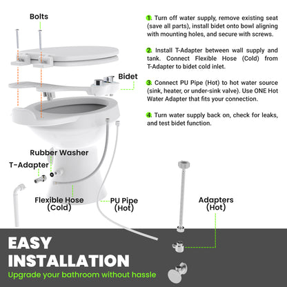RV Hot and Cold Water Bidet Toilet Seat Attachment, RV Bidet for Camper Toilet with Dual Nozzles
