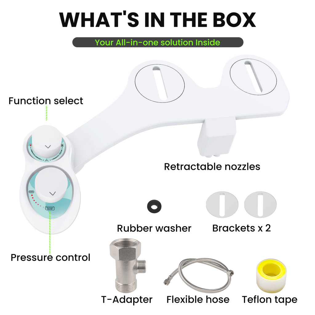RV Bidet for Camper Toilet, Non-Electric Toilet Sprayer Attachment with Dual Nozzles, Adjustable Pressure