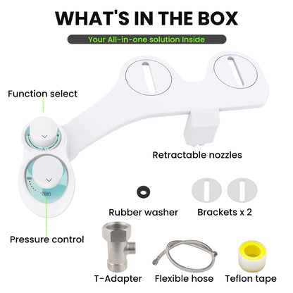 RV Bidet for Camper Toilet, Non-Electric Toilet Sprayer Attachment with Dual Nozzles, Adjustable Pressure