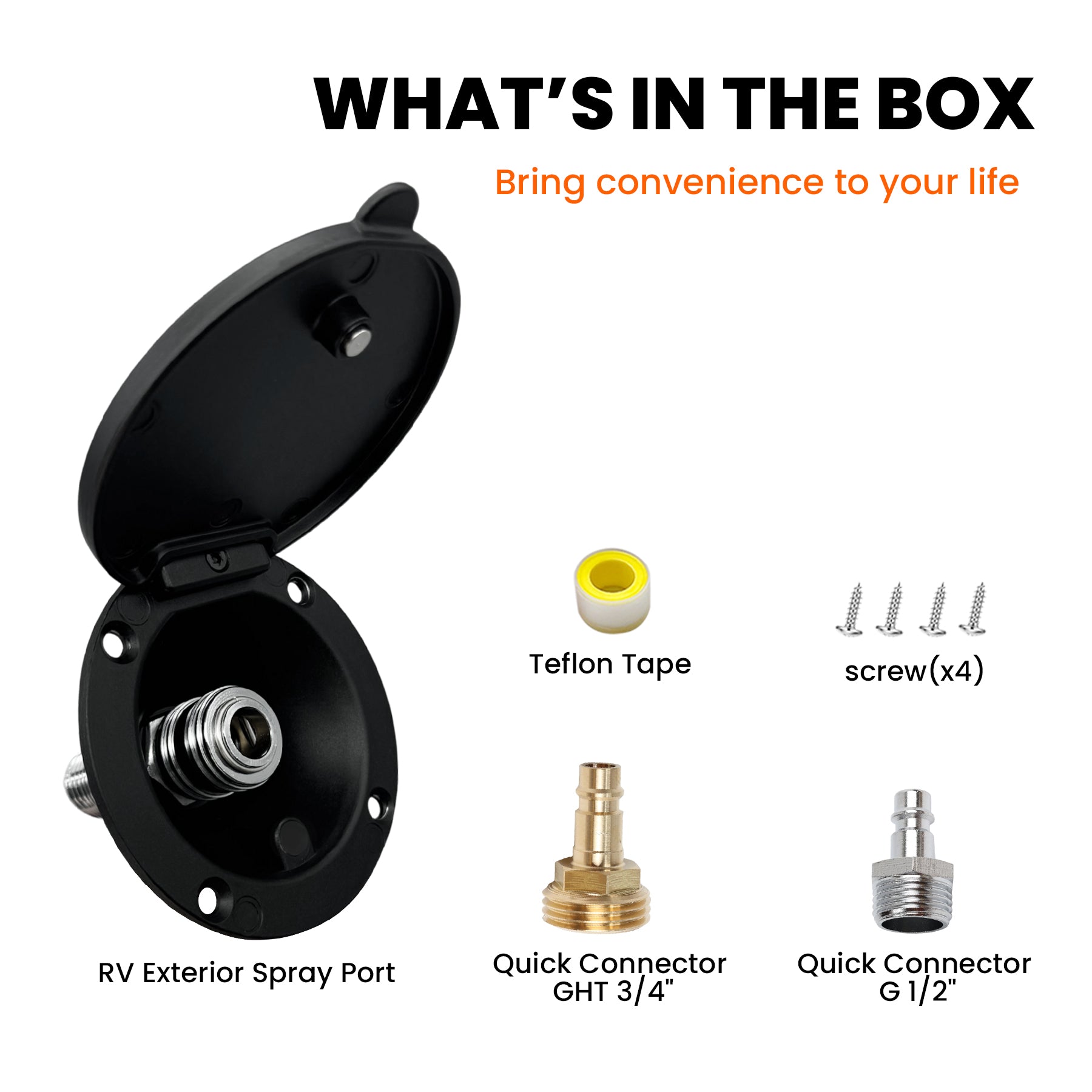 All-Metal RV Quick Connect Spray Port with G1/2" & GHT 3/4" Adapters