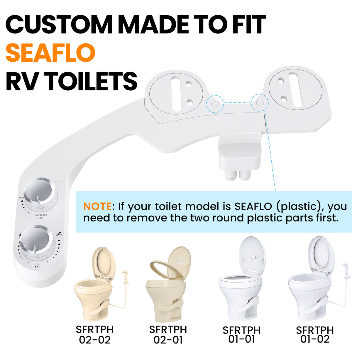 RV Bidet Toilet Seat Attachment, Support for SEAFLO