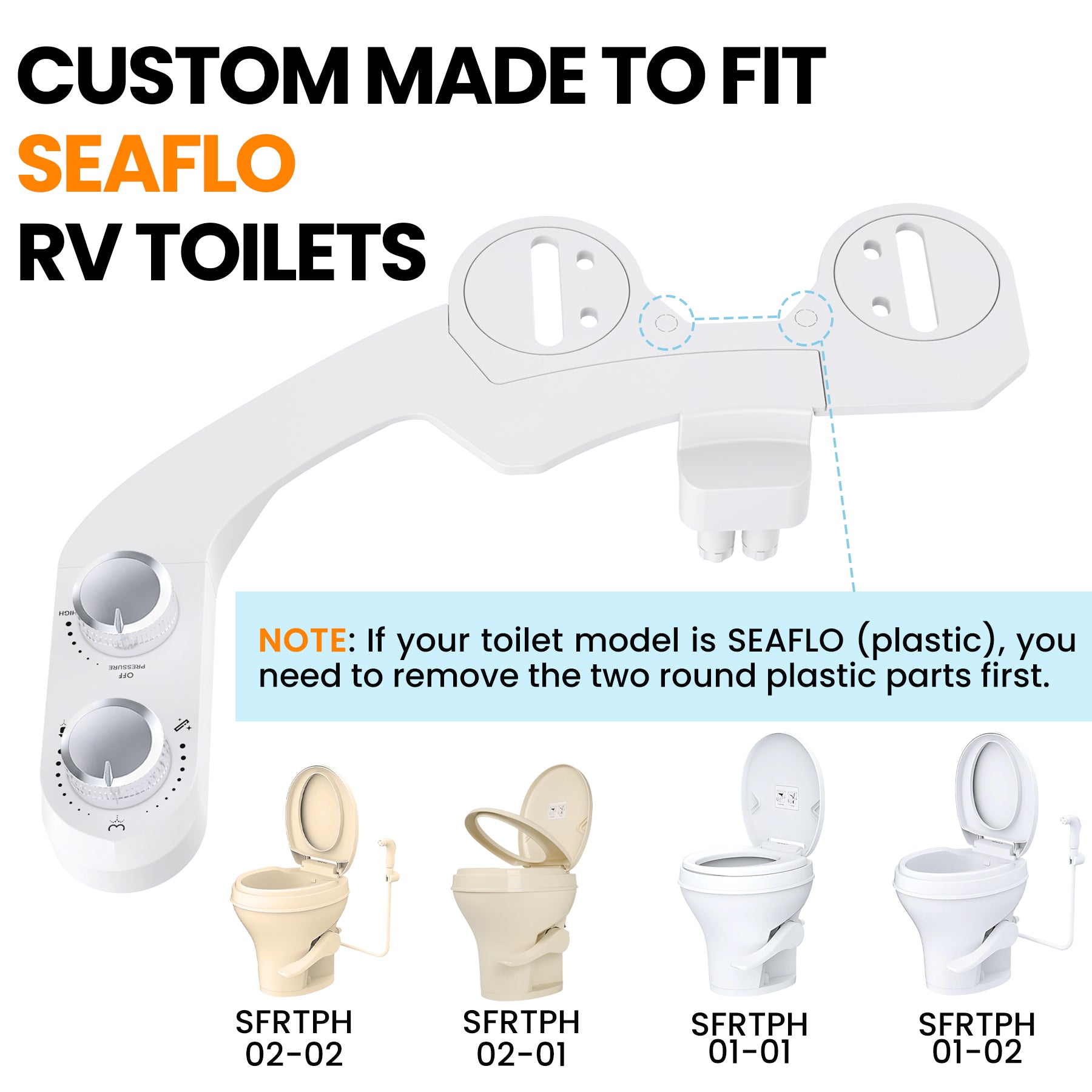 RV Bidet Toilet Seat Attachment, Support for SEAFLO