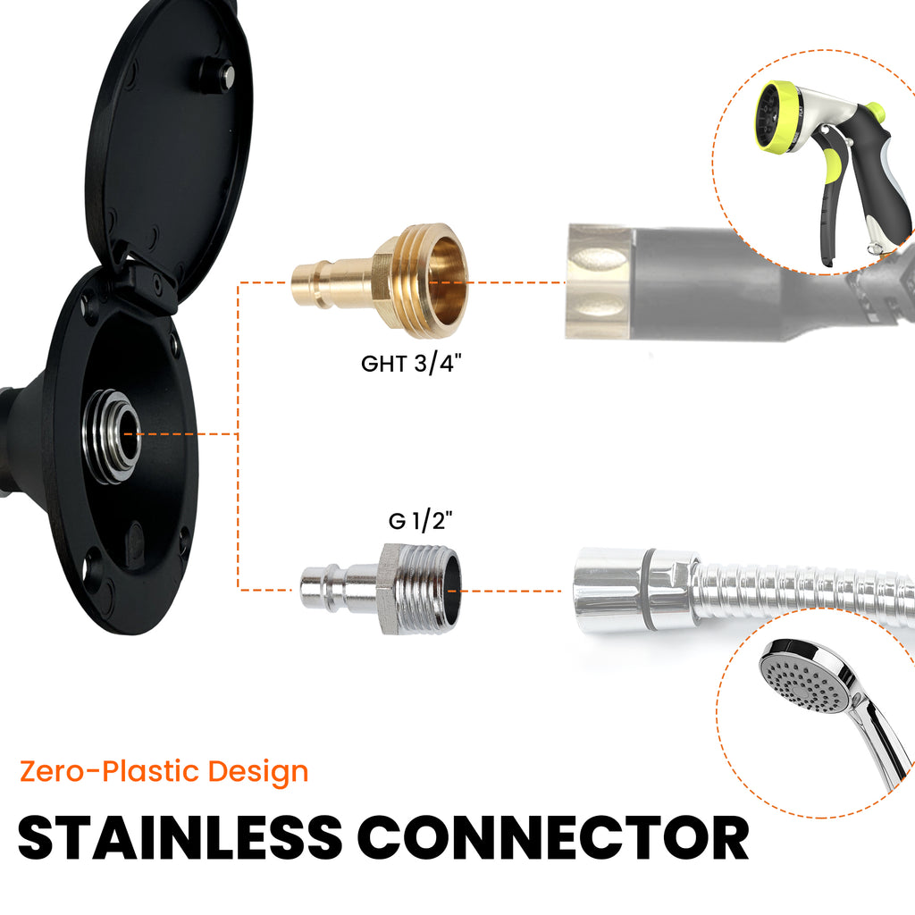 All-Metal RV Quick Connect Spray Port with G1/2" & GHT 3/4" Adapters