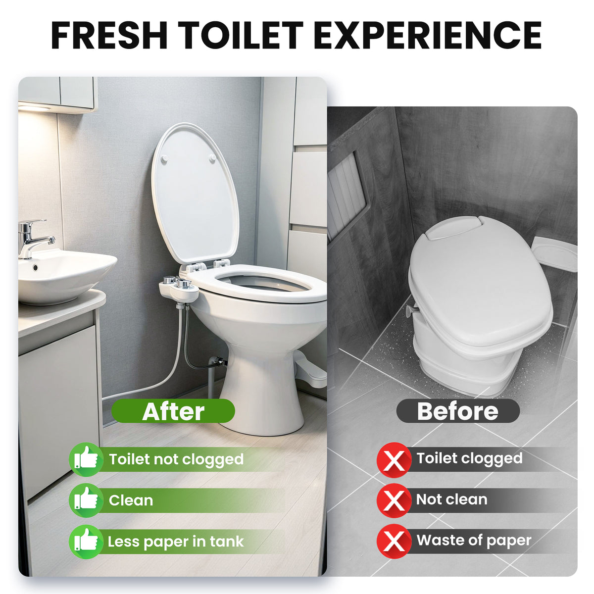 RV Hot and Cold Water Bidet Toilet Seat Attachment, RV Bidet for Camper Toilet with Dual Nozzles