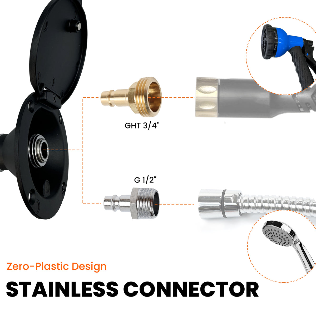 Exterior Sprayer Kit with All-Metal RV Spray Port (Blue)