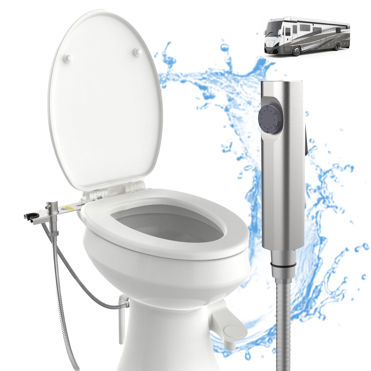 RV Bidet Sprayer with Stainless Steel Holster, Side-Mounted Handheld Bidet with Hose, Sprayer