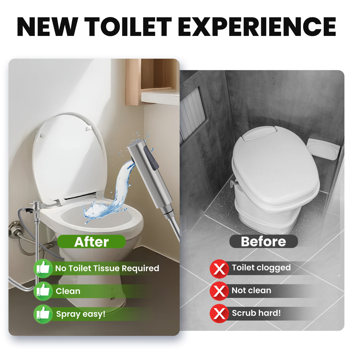 RV Bidet Sprayer with Stainless Steel Holster, Side-Mounted Handheld Bidet with Hose, Sprayer