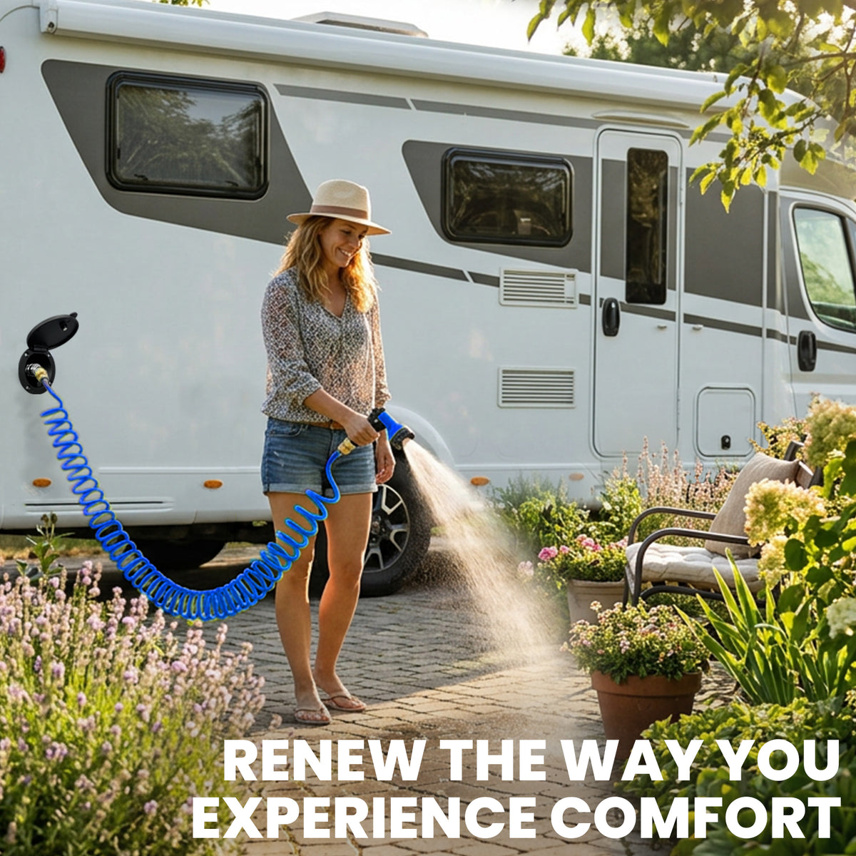 Exterior Sprayer Kit with All-Metal RV Spray Port (Blue)